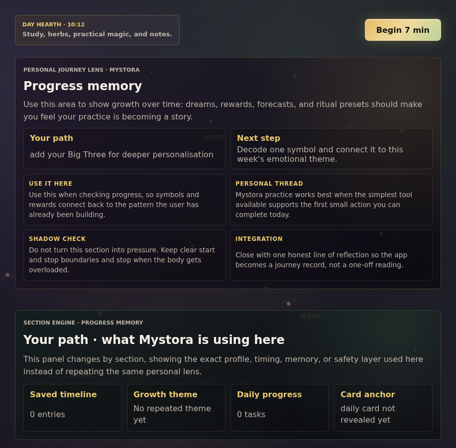 Mystora journey progress screenshot