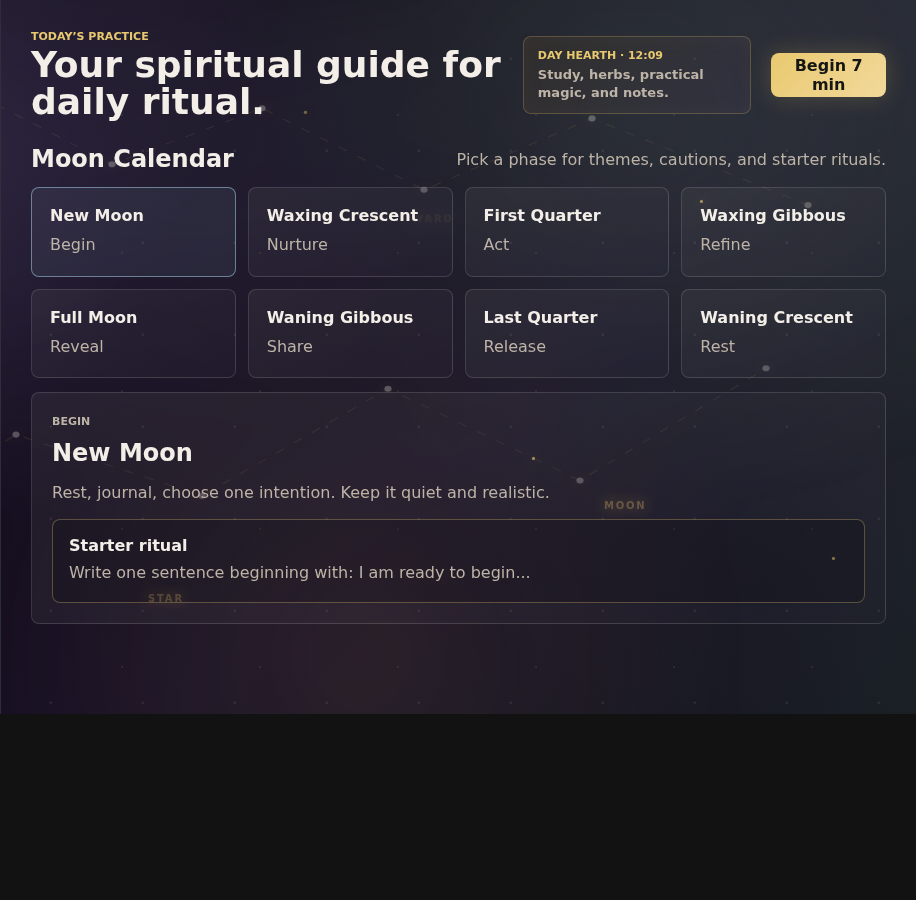 Mystora moon planner screenshot
